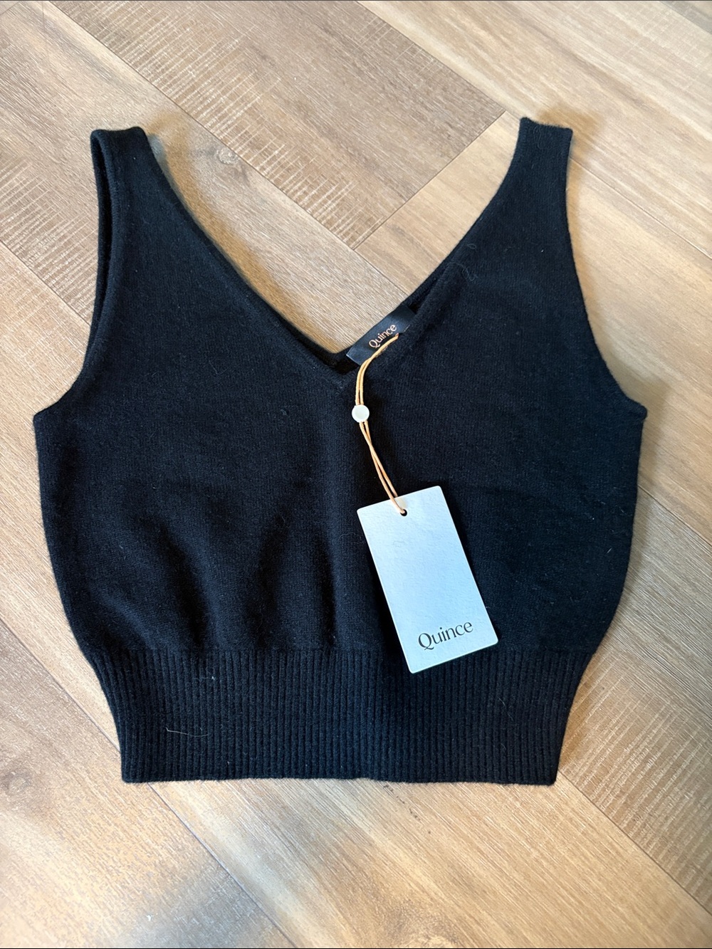 Quince Black V-Neck Ribbed Knit Crop Tank